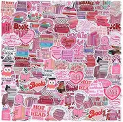 100pcs Bookish Stickers, Fantasy Cartoon Reading Label Waterproof Romantic Aesthetic Book Stickers for Book Lover Journaling Scrapbook Laptop Water Bottle Phone Gift Accessories (Pink)