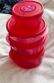Tupperware Rock N Serve Set of 4 Red Round Bowls Containers Different Sizes NEW