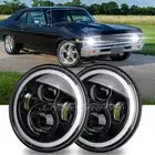 2x Fit Chevrolet Nova 1969-79 7'' Round LED Headlights Hi-Lo Beam Amber Halo DRL