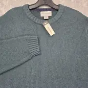 Eddie Bauer 100% Lambswool Green Pullover Crewneck Sweater Mens Size Large NWT