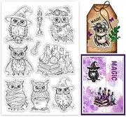 GLOBLELAND Magic Owl Clear Stamps Potion Bottle Witch Hat Silicone Clear Stamp Seals Transparent Stamps for DIY Scrapbooking Cards Making Photo Album Journal