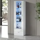 Oikiture Display Cabinet Buffet Sideboard LED Light High Gloss Cupboard White