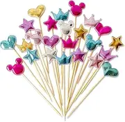 200pcs Colorful Cake Toppers Sticks Cupcake Toppers Stars Crown Heart Cake Decorations,PU Material Cake Toppers Sticks for DIY Holiday Cake Insert Birthday Wedding Party Supplies