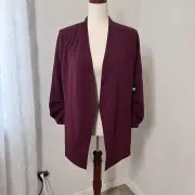 NWT DKNY Women's Maroon Open Front Shawl Collar Ruched 3/4-Sleeve Blazer Size S