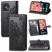 For iPhone 13 Pro Case,Mandala Emboss PU Leather Wallet Cover,Lanyard,Black