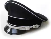 German Officer Hat Crusher Cap with Silver Chin Cord Wool Material