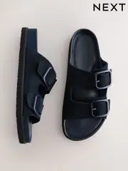 Navy Suede Forever Comfort® Premium Double Strap Footbed Sandals (H24104) | $64