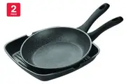 Pyrolux Pyrostone 2 Piece Fry Pan and Grill Pan Cookware Set (Black)