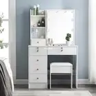White LED Dressing Table Stool Makeup Mirror LED Light Drawer Storage Cabinet