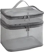 [Cileznw] Mesh Toiletry Bag | Large Cosmetic Storage | Women Travel Bag, Nylon Makeup Bag Large Capacity Organizer Girls Toiletry Organizer Travel Cosmetic Bag Women Toiletry Storage Mesh Makeup Pouch, Gray,