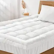 Mona Bedding 1100GSM Bamboo Mattress Topper Double Pillowtop Toppers Comfort Breathable Washable Bed Underlay Mat Pad with Cotton Protector Cover & 45cm Deep Pocket, White