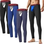 YINYOUYU Men's Lightweight Tights Leggings Open Front Long Johns Underwear Bottom Base Layer Thermal Pant