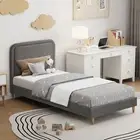 Oikiture Bed Frame King Single Beds Base Platform Fabric Grey BOB