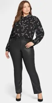NYDJ Marilyn Black Coated Straight Cropped Pants (Leather Like) Plus Size 16 NEW