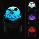 Hawaii Sunset Text with Palm Trees 3D Illusion LED Night Light Sign Lamp