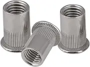 50-Pieces Rivet Nuts M6 304 Stainless Steel Flat Head Threaded Insert Nutserts (304 Stainless Steel, M6-50pcs)