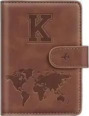 [Simikol] Passport Holder Wallet Cover Personalized Letter A-Z Travel Wallet RFID Blocking Passport Cover Wallet Case for Travel Passport Book Holders for Women and Men, Brown-K, Brown-K, Personalized Letter