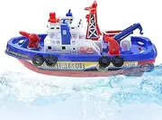Fire Rescue Ship Water Toys - Self-Spraying Water Play for Bath, Durable ABS Electric Boat Games | 247g Battery-Powered Vessel with Auto Water Spray, Lights and Sounds for Tub Pool Shore