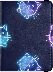 [Amooorous] Cartoon Cute Colorful Fluorescent Neon Cat Leather decorative Passport and Vaccine Card Holder Combo Travel Documents Organizer Protector Travel Passport Wallet With Vaccination Card Slot, Cartoon
