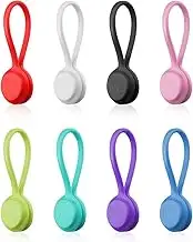 Silicone Cable Ties, 8 Pcs Reusable Magnetic Straps Wire Organizer for Bundling and Organizing Cables, Hanging & Holding Keychain, Headphone Cables (8 Colors)