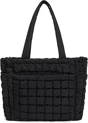 [CORALDAISY] Puffer Tote Bag for Women Lightweight Tote Bag with Zipper, Large Work Bag Quilted Travel Puffy Shoulder Handbag