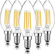 ROMANJOY 4W LED Candle Bulbs, 2700K Warm White Dimmable E14 LED Bulb, 40W Equivalent Small Edison Bulb, C35 LED Filament Bulb for Chandelier Ceiling Fan Lights, 5 Pack