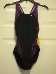 Speedo Sz 6 Envoltura Flyback 1-Piece Swimsuit Black Pink NWT RN36543
