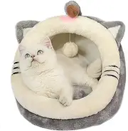 Jiupety Cute Cat Bed, Indoor Lovely Velvet Igloo for Cat and Small Dog, Warm Cave Sleeping Nest Bed for Puppy and Kitten, Grey Cat, M