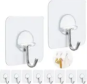FOTYRIG Wall Hooks 15 pounds (Max) Heavy Duty Hooks Adhesive Hooks Transparent Hook 180 Degree Rotating Without Nails Reusable Waterproof and Oilproof-10 Packs