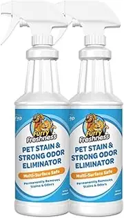 FurryFreshness Premium Pet Stain & Smell Remover - Permanently Evaporates Stains Away (2 Pack - 32oz Bottles)