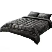 Bedding Faux Fur Mink Quilt Throw Warm Blanket Comforter Queen Size Charcoal