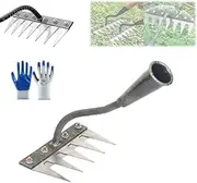 Upgraded Iron Weeding Rake 2.0, Iron Rake for Gardening and Weeding, Thatch Rakes for Lawns with Metal Tines, Heavy Duty Weed Puller Tools for Backyard Lawn Loosening & Dethatching(5Teeth)