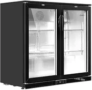 Devanti Bar Fridge, 2 Glass Door Mini Fridges Organiser Refrigerator Chest Freezer Portable Small Wine Cooler Home Bedroom Car Boat Camp Office Countertop, Fast Frozen Quiet Operation Black