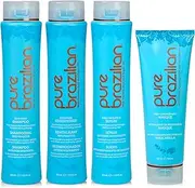 Pure Brazilian - 4 Piece Essential Home Care Kit - Anti Frizz Serum, Shampoo, Conditioner, And Deep Conditioning Masque- With Keratin, Argan Oil, And Acai