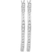 14k White Gold Prong-set Diamond Slender Single Row Hoop Earrings 1/4 Cttw