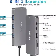 Mokin 9 in 1 USB-C Multiport Adapter, Dual DP+Hdmi+USB3.0 X3+ SD & Micro SD
