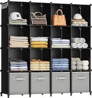 [HOMIDEC] 16-Cube Storage Shelf, Storage Bookcase Bookshelf with Metal Hammer, Storage Cubes Organizer Cabinet for Kids, Closet, Bedroom, Bathroom, (11.8x11.8x11.8 inch), Black