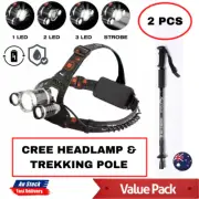 Light Weight Adjustable Trekking Poles & Rechargeable CREE XM-L 3T6 Headlamp Set