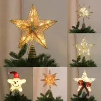 在飛比找ETMall東森購物網優惠-圣誕樹頂星發光電池LED燈鐵藝五角星星商用布置圣誕節裝飾品家