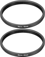 uxcell Step Down Ring Adapter 59mm to 55mm, 2 Pcs Filter Step-Down Rings Camera Lens Filters Metal Ring Digital for ND IR DSLR Lenses, Black