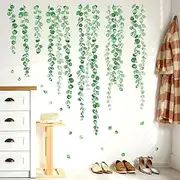 BASHOM BS-112 Green Eucalyptus Vine Leaves Wall Stickers Watercolor Plants Decals Removable for Nursery Bedroom Living Room Art Home Decor Decoration