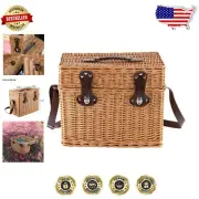Natural Willow Wicker Picnic Basket with Secure Button Closure and Strap