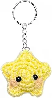 [Agromusk] Cute Star Keychain,Crochet Kawaii Blush Stars for Car Key Decor,Gold Bag Charms Key Ring Accessories Gifts, Yellow