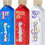 Zeyune 36 Pcs Award Ribbons 1st, 2nd, 3rd Place with Event Card and Rope 1st Place Blue Red White Prizes Ribbons for Kids Competition Sports Event School Contests
