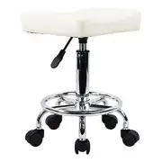 Square Rolling Stool PU Leather Height Adjustable Swivel Massage SPA White