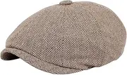 CaySep 20s Themed Party Newsboy Caps for Men - Herringbone Newsboy Hat 8-Panel Gatsby Flat Hat 1920s Costume Acc Brown