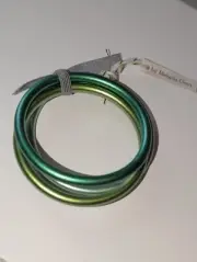 Vintage Melania Clara 18k Gold 3x Plated Green Satin Bangle Bracelets Lot Of 3