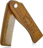 Folding Wooden Comb - 100% Solid Beech Wood - Fine Tooth Pocket Sized Beard, Mustache, Head Hair Brush Combs for Men - All Hair Types - Travel, Styling & Detangler