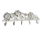 Mr Gecko Cast Iron Hand Made 5 Hook Hanger Sunflower Antique White
