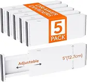 Lifewit 5 Pack Drawer Dividers Plastic 5" High, 13.5-22" Adjustable Drawer Organizers for Clothes, Expandable Dresser Separators in Bedroom/Bathroom/Kitchen/Fridge/Office Organization and Storage